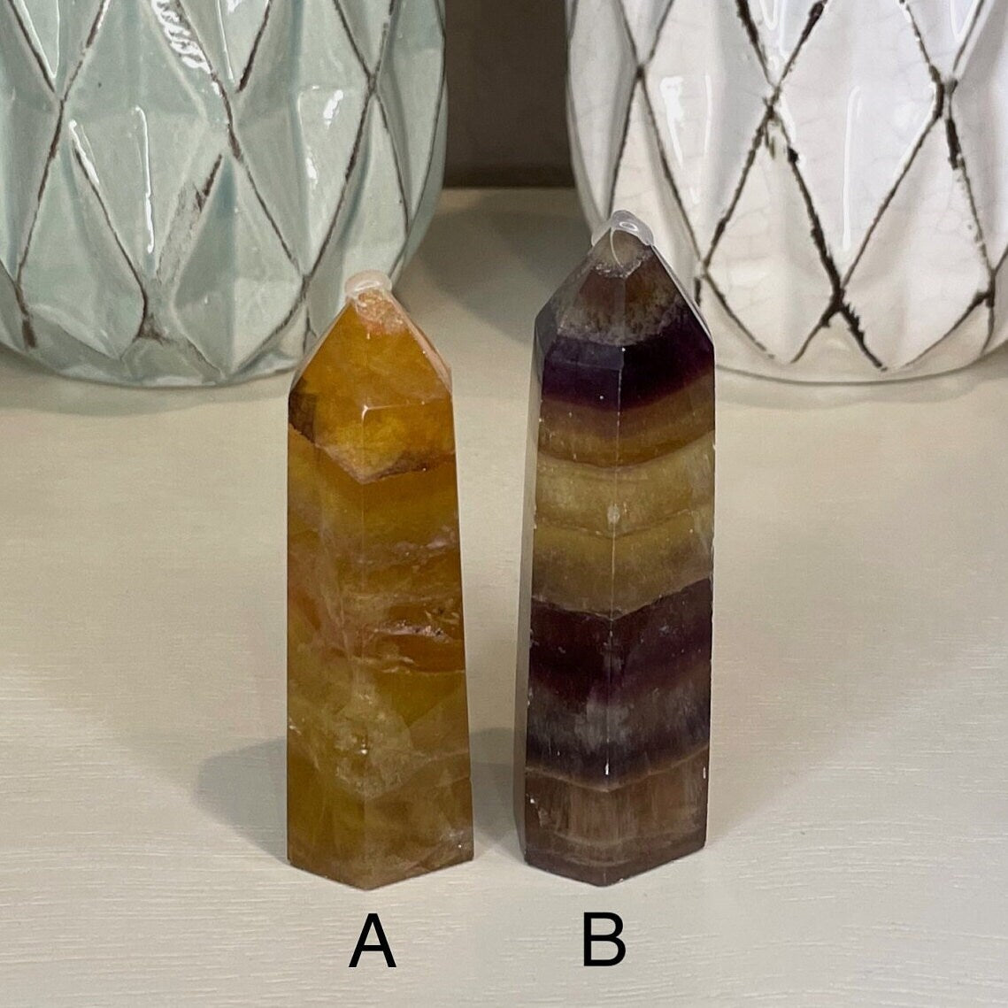 Yellow and Purple Fluorite Tower Point, Natural Crystal