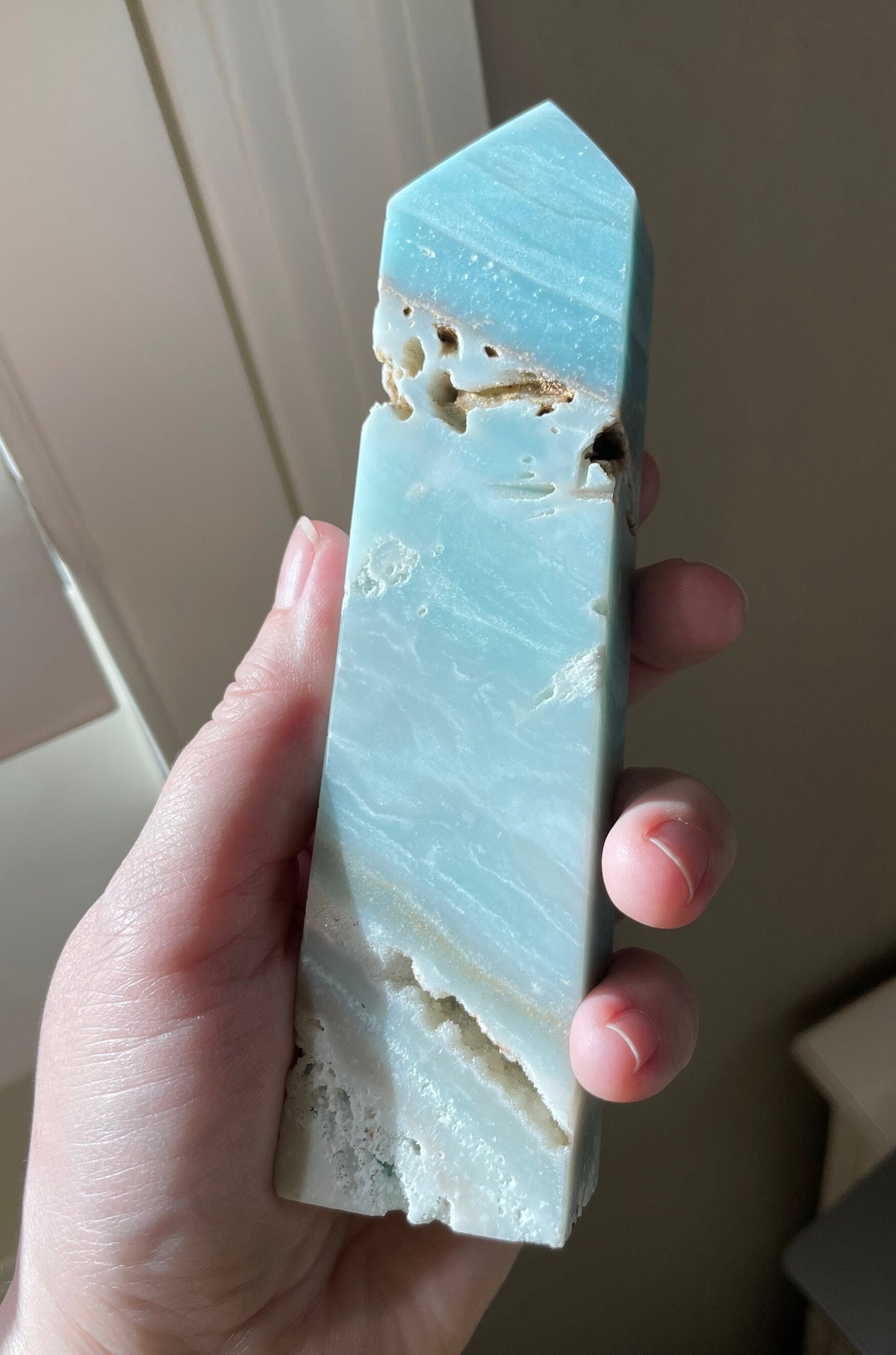 Large Ocean Blue Caribbean Calcite, Blue Sky or Pistachio Tower Natural Crystal