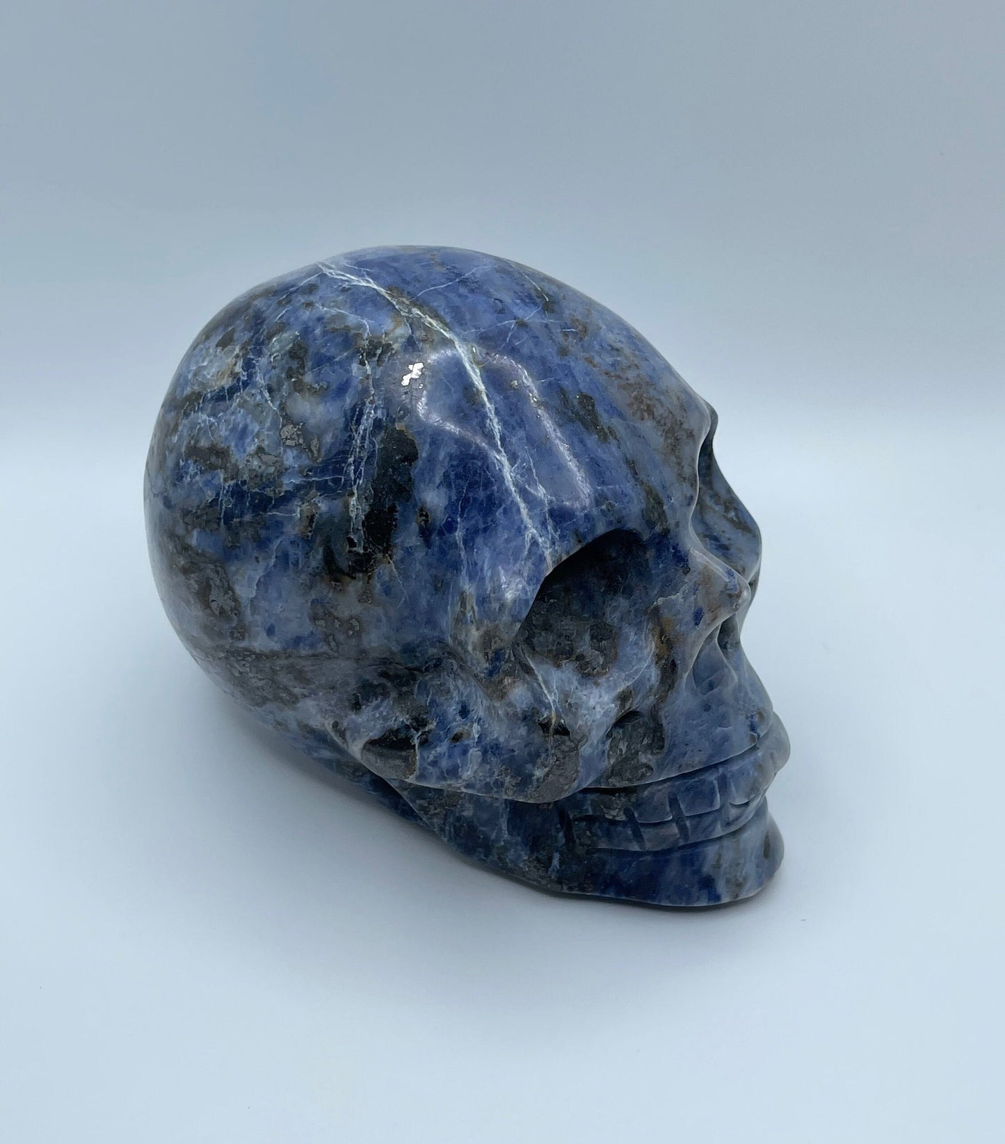 Medium Sodalite Skull Carving with Natural Pyrite Inclusions