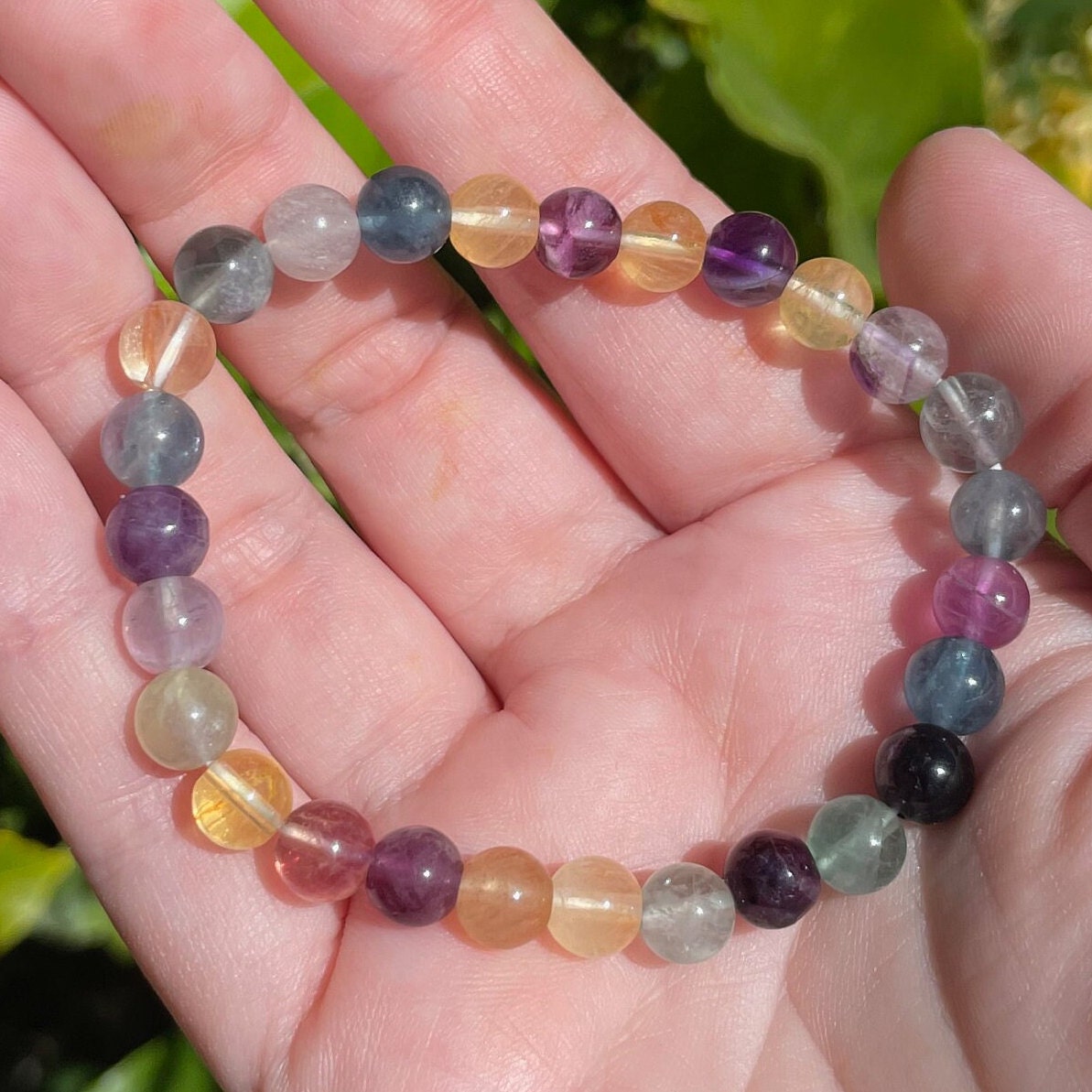 6mm Rainbow Fluorite Crystal Bracelet