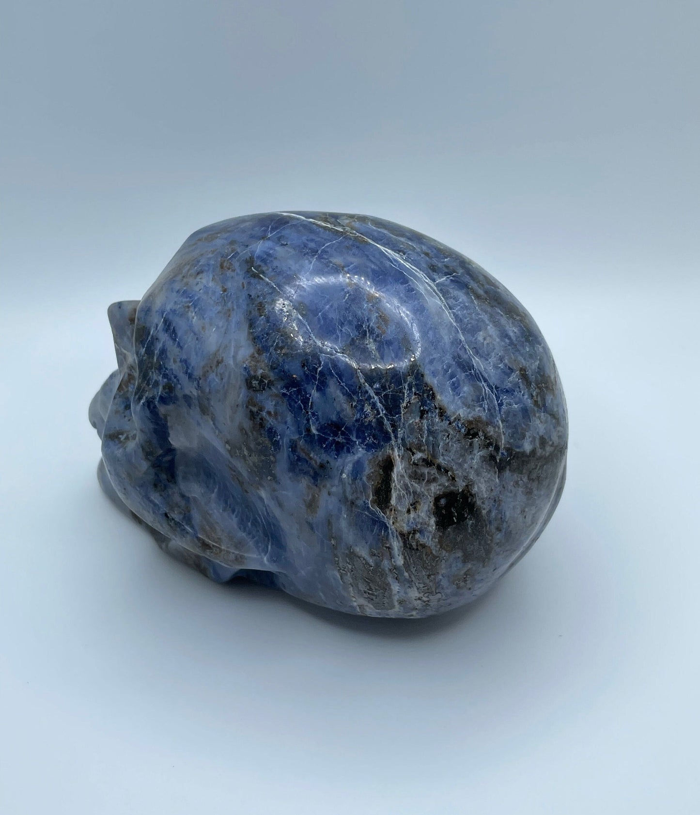 Medium Sodalite Skull Carving with Natural Pyrite Inclusions