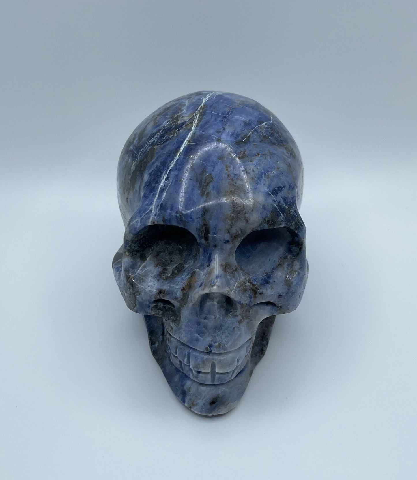 Medium Sodalite Skull Carving with Natural Pyrite Inclusions