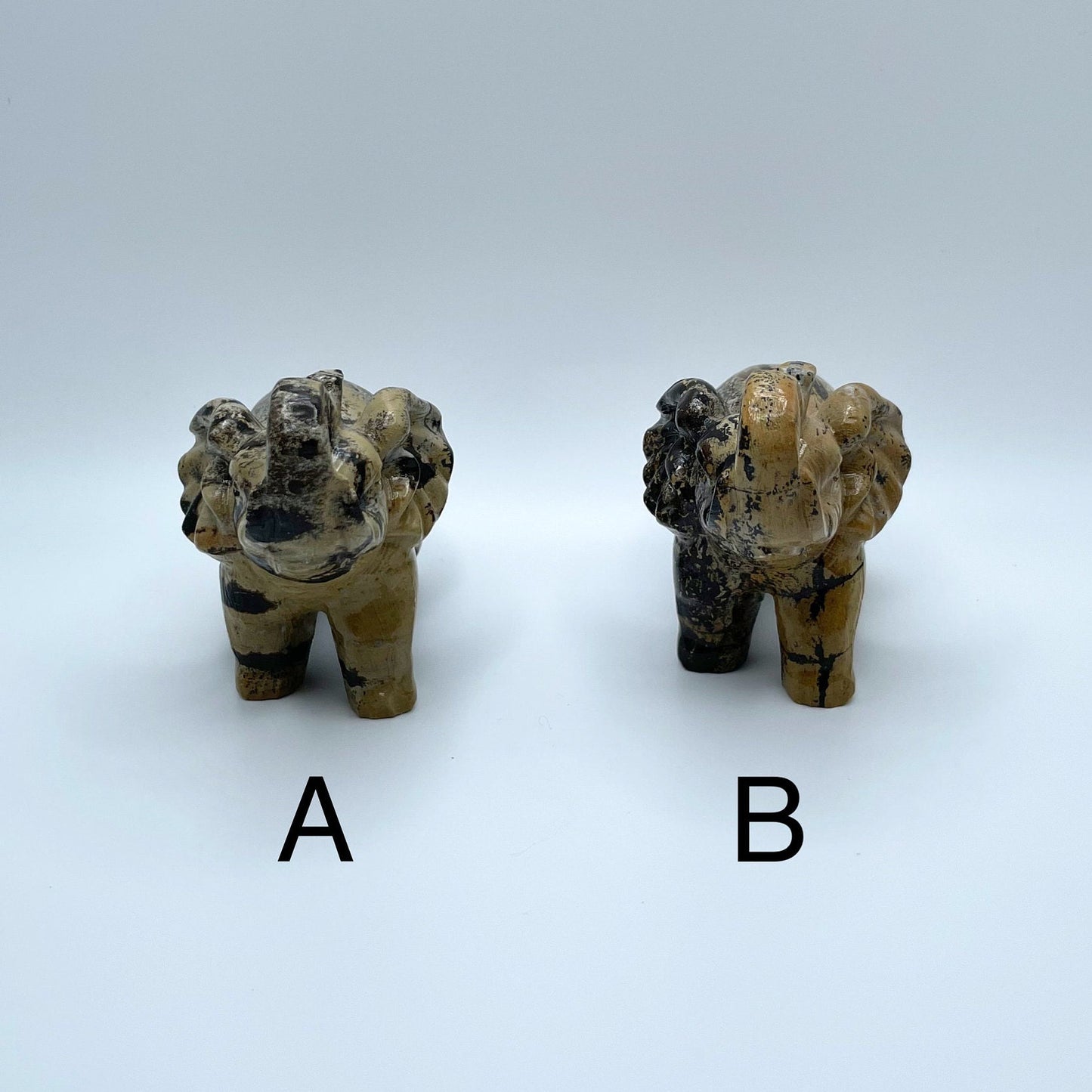 DISCOUNTED - Picture Jasper Look Elephant Carving Pair