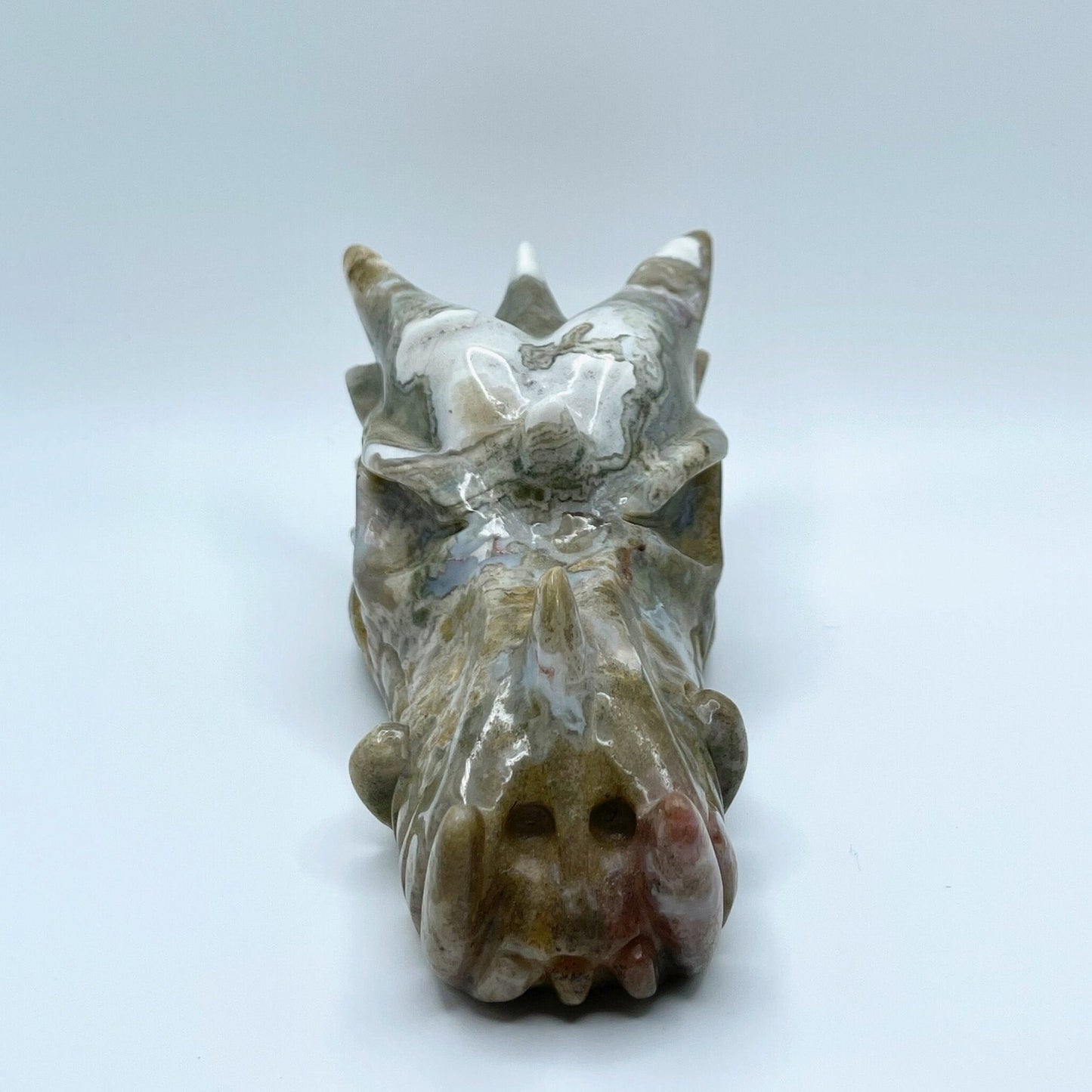 Medium Rainbow Moss Agate Dragon Skull