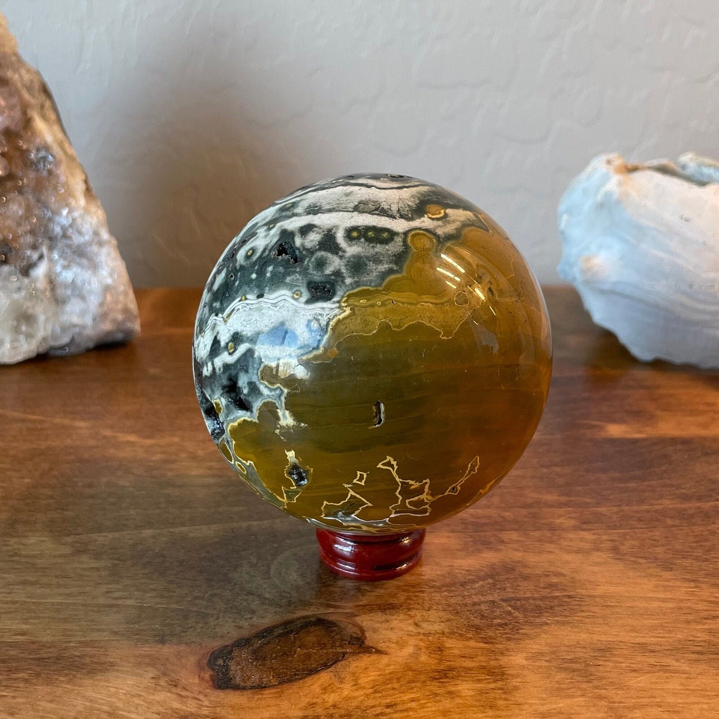 Large 78mm Orbicular Jasper Sphere with Druzy