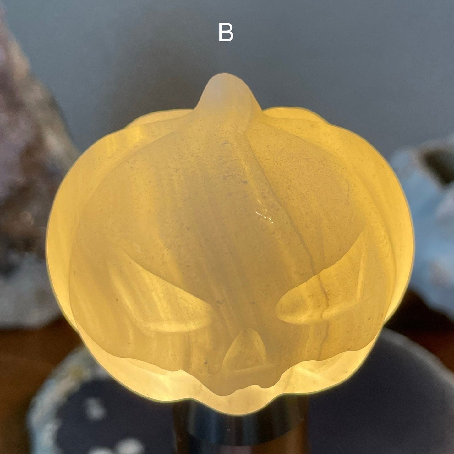 Natural White Calcite Jack-o'-lantern Pumpkin Carving
