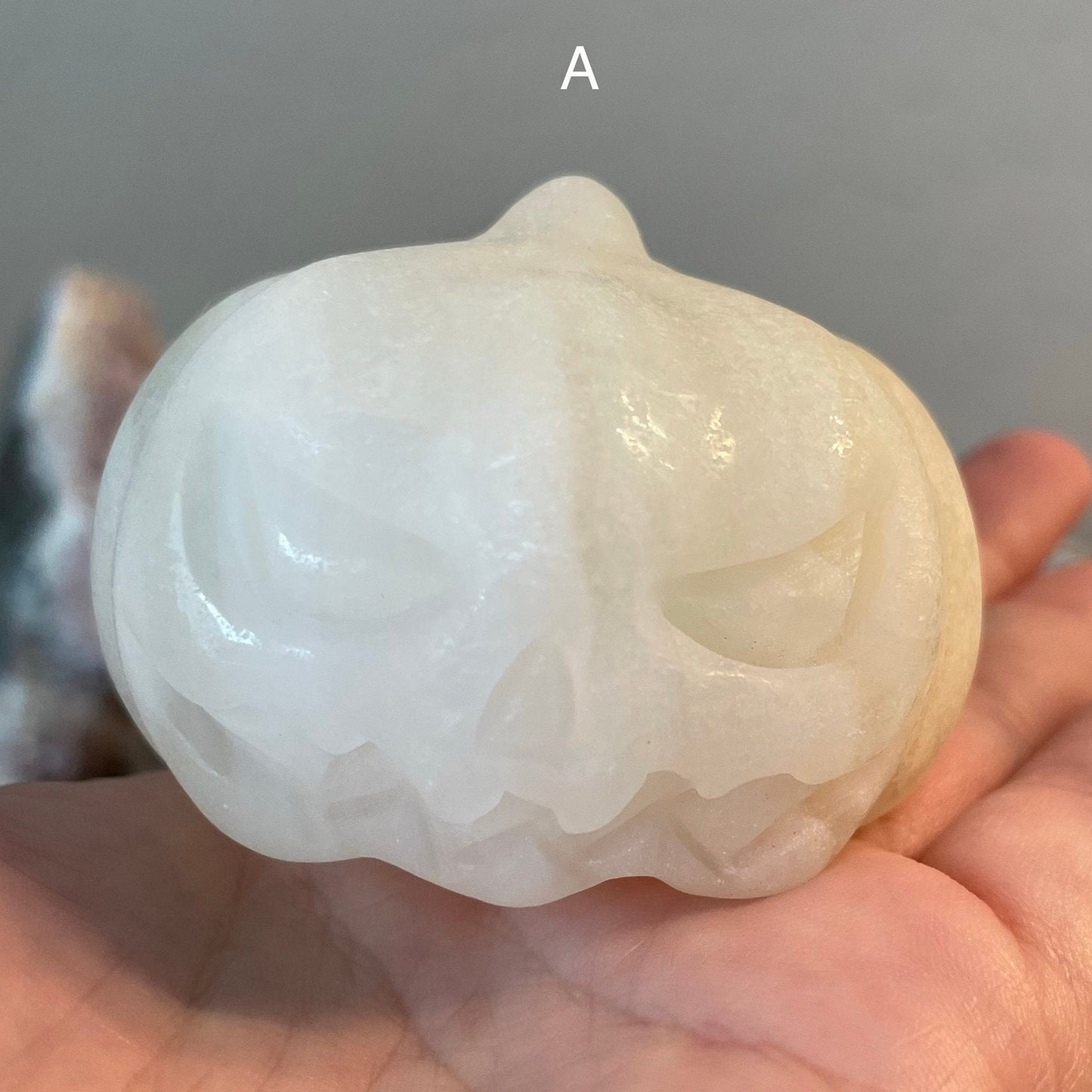 Natural White Calcite Jack-o'-lantern Pumpkin Carving