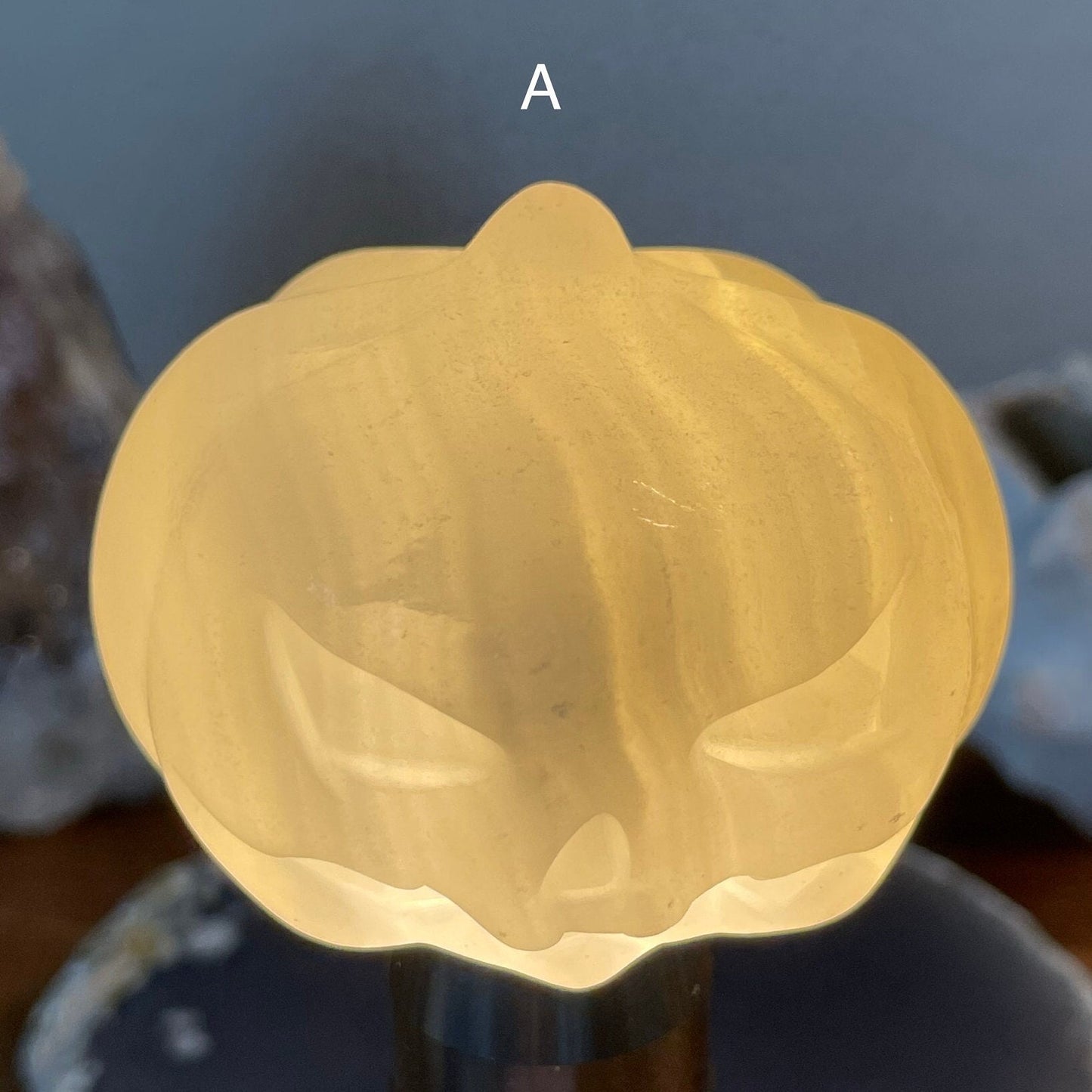 Natural White Calcite Jack-o'-lantern Pumpkin Carving