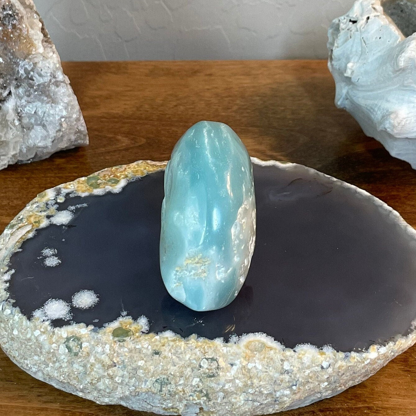 Sky Blue Caribbean Calcite Shell Carving