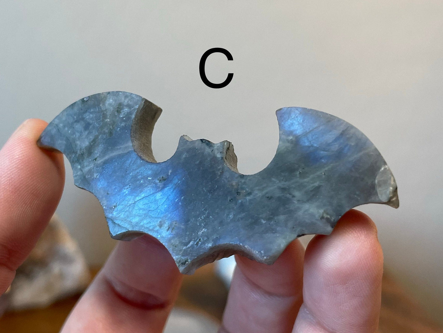 Imperfect Flashy Labradorite Bat Carving