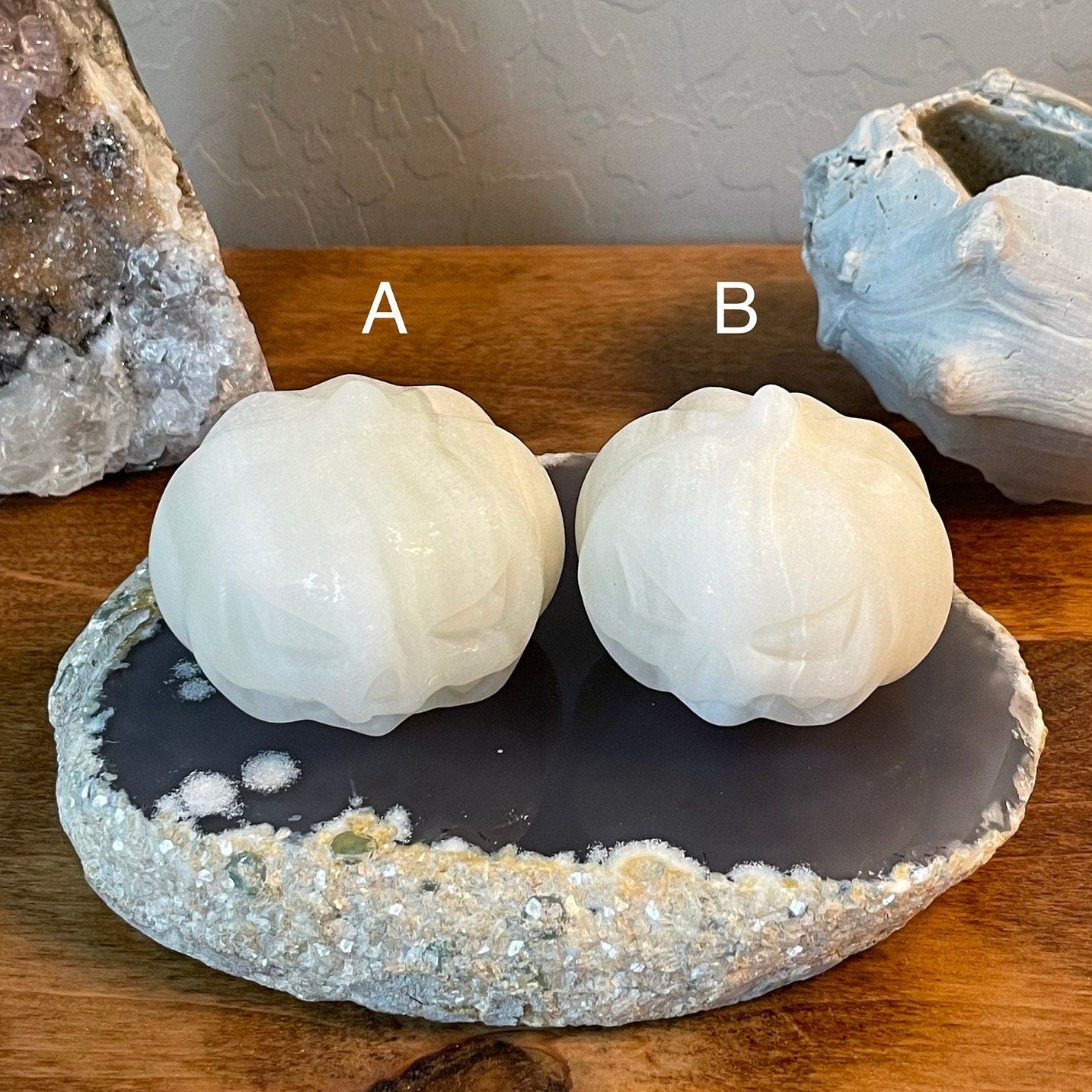 Natural White Calcite Jack-o'-lantern Pumpkin Carving
