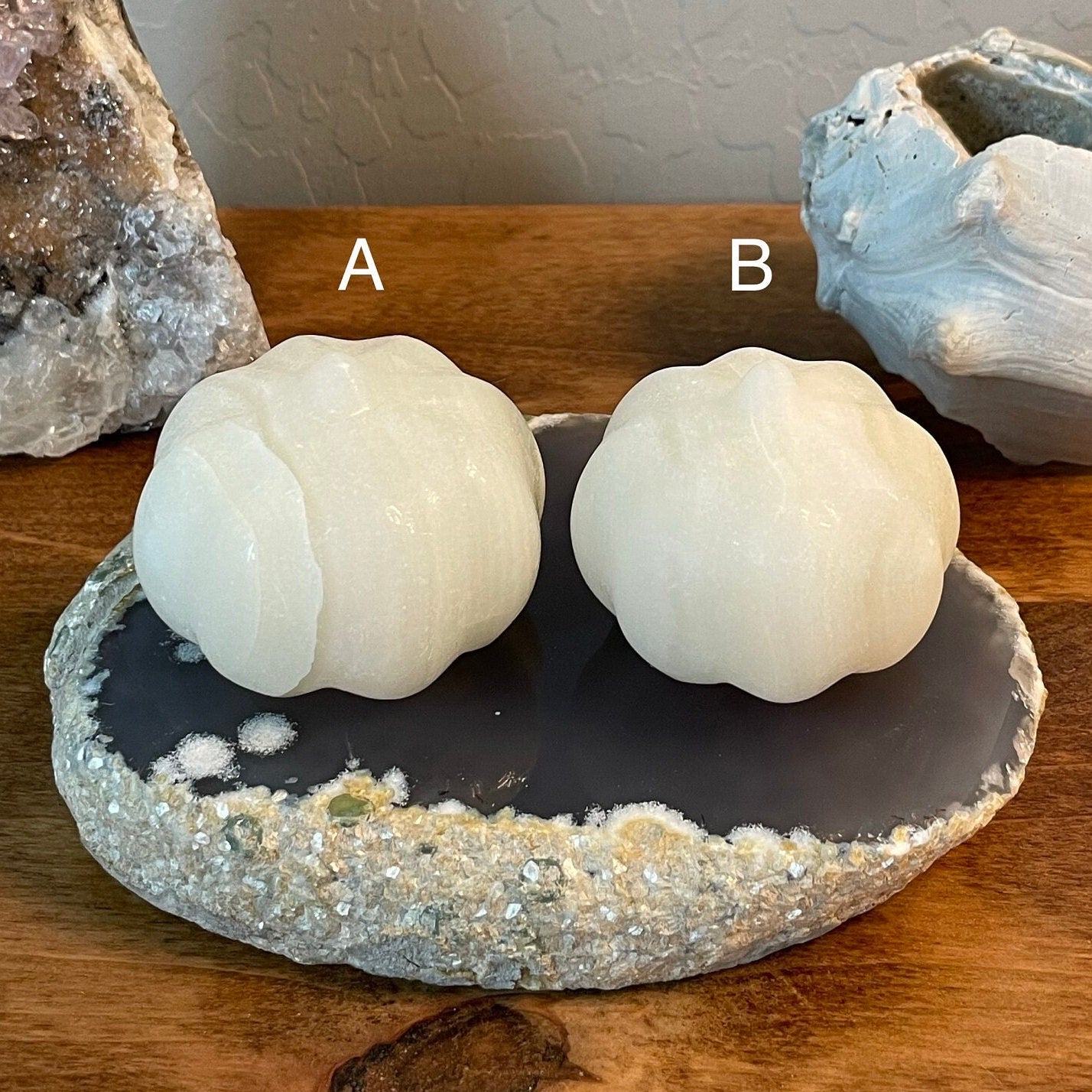 Natural White Calcite Jack-o'-lantern Pumpkin Carving