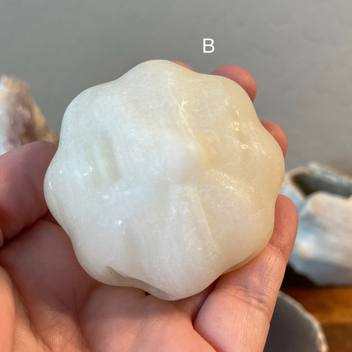 Natural White Calcite Jack-o'-lantern Pumpkin Carving