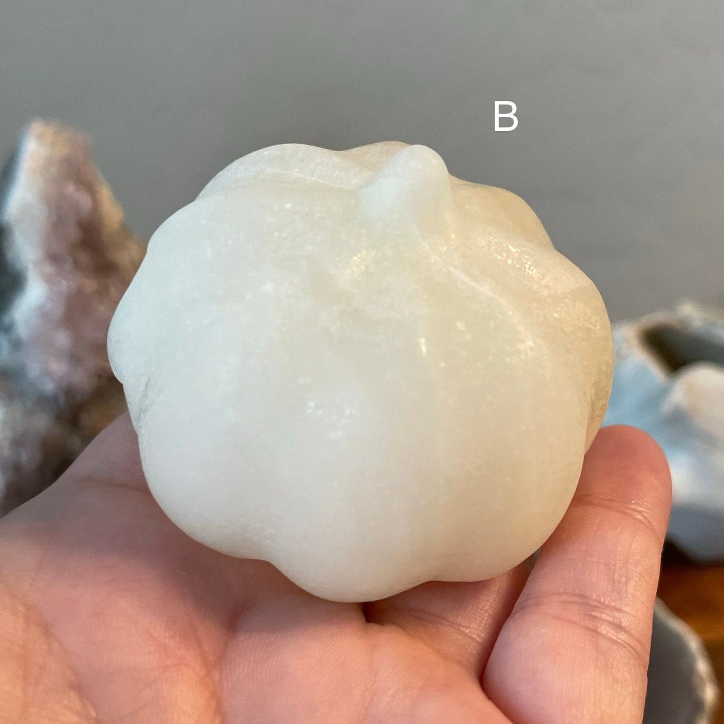 Natural White Calcite Jack-o'-lantern Pumpkin Carving