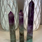 Tall Smoky Rainbow Fluorite Tower, Natural High Polish, Watermelon Fluorite