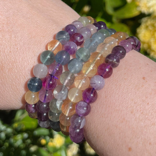 6mm Rainbow Fluorite Crystal Bracelet