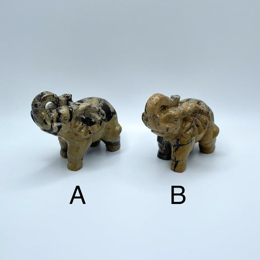 DISCOUNTED - Picture Jasper Look Elephant Carving Pair