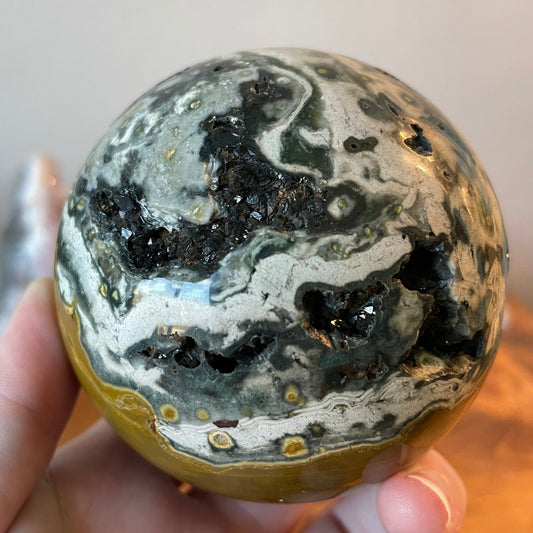 Large 78mm Orbicular Jasper Sphere with Druzy