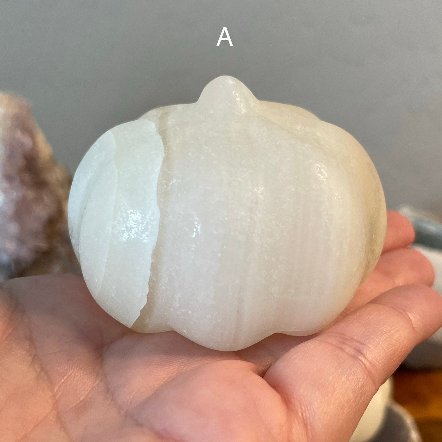 Natural White Calcite Jack-o'-lantern Pumpkin Carving