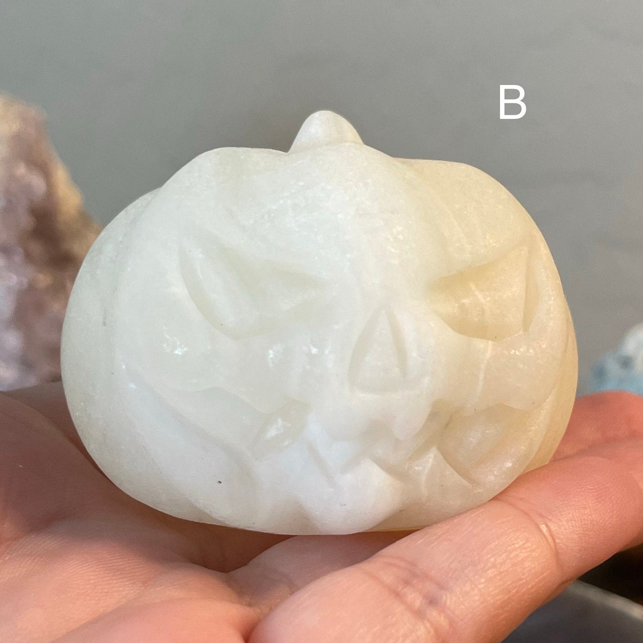 Natural White Calcite Jack-o'-lantern Pumpkin Carving