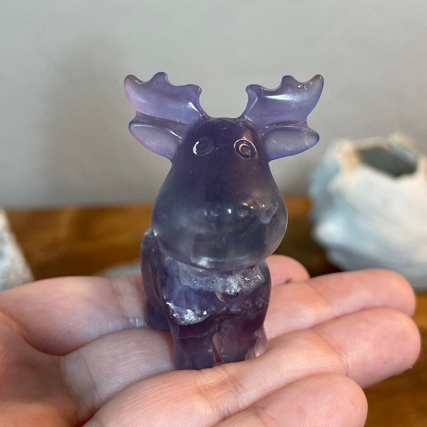 Small Purple and Blue Fluorite Reindeer Carving