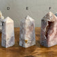 Rare Pink Flower Agate with Amethyst Druzy Towers
