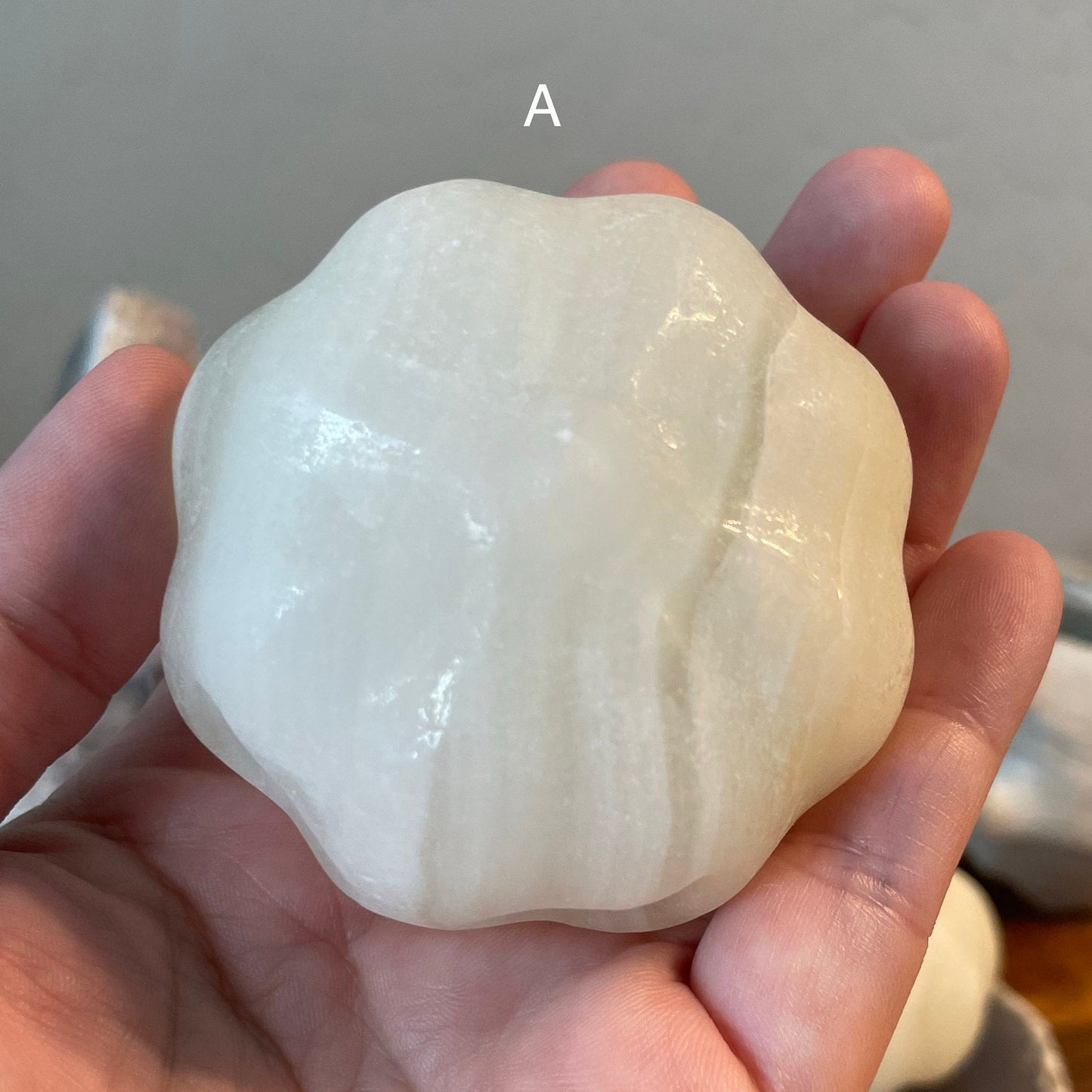 Natural White Calcite Jack-o'-lantern Pumpkin Carving